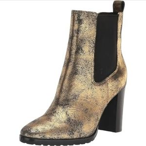 Ralph lauren mylah gold metallic block heel leather boot size 10